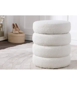 Pufa VOQUE 50 cm z pojemnikiem Bouclé kremowo biała