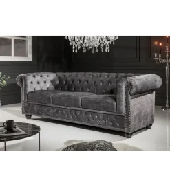 Sofa ARIELLE Chesterfield 205 Cm szary aksamit