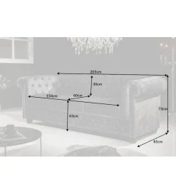 Sofa ARIELLE Chesterfield 205 Cm szary aksamit
