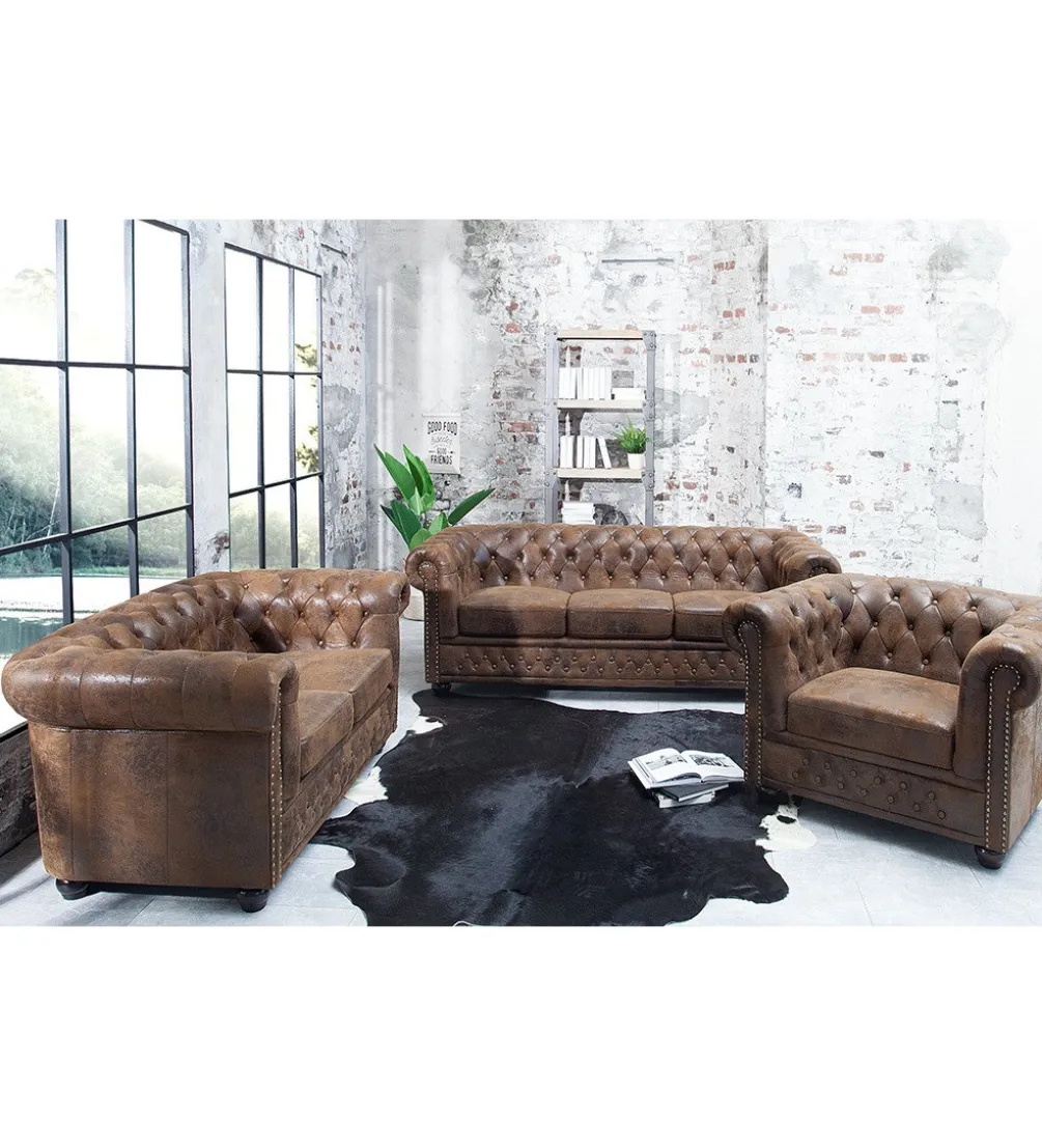 Sofa Chesterfield 205 cm antyczny brąz