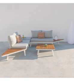 Sofa ogrodowa SASKIA 260 cm drewno akacja nogi białe