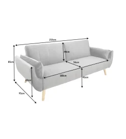 Sofa rozkładana BELLA 215 cm srebrno szary aksamit Puella