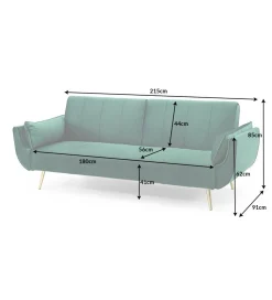 Sofa rozkładana BELLA II 215 cm zielony aksamit Puella