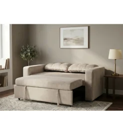 Sofa SMART 140 cm z funkcją spania welwet chmpagne beżowa