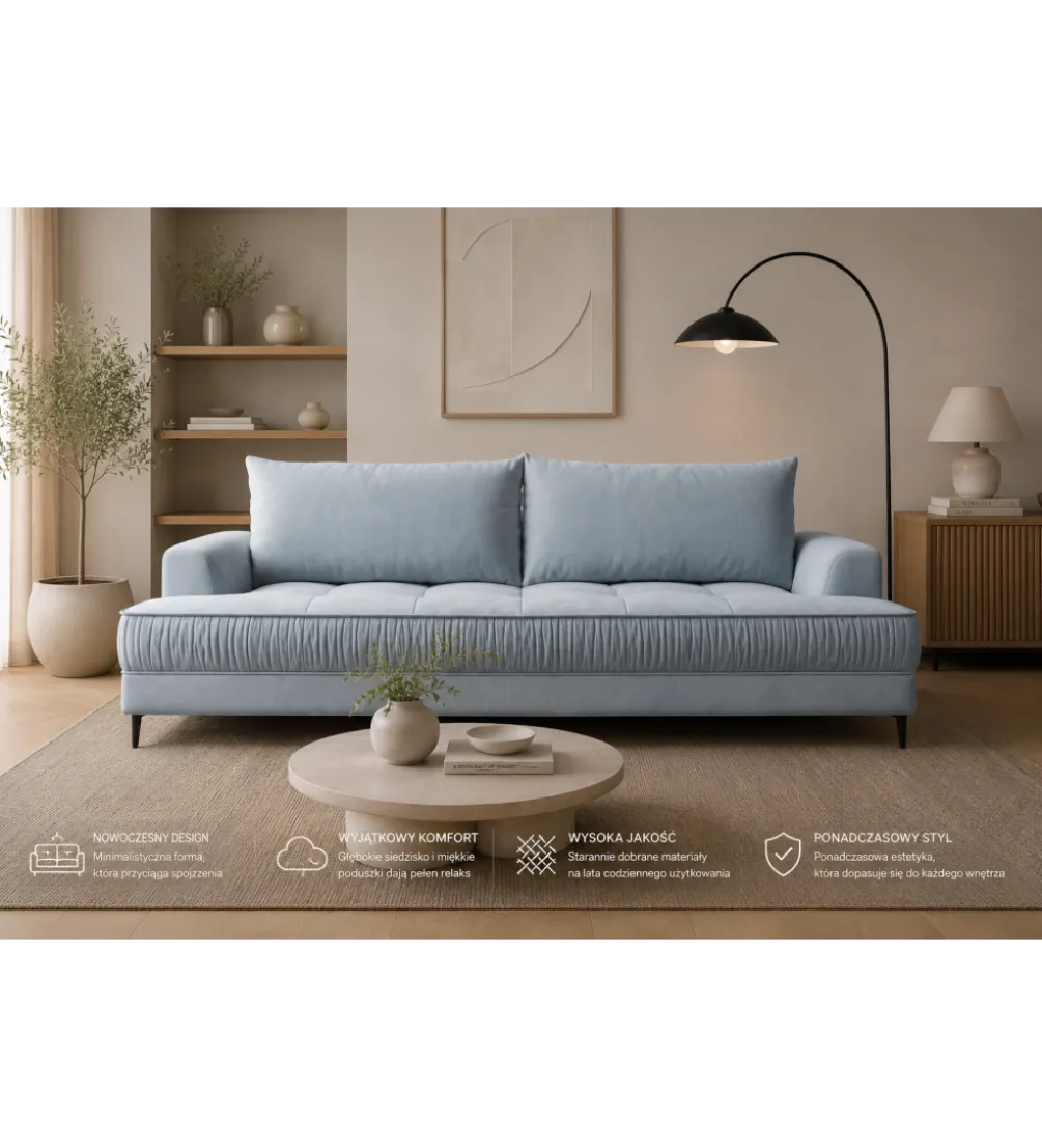 Sofa VELLO 238 cm z funkcją spania z pojemnikiem na pościel