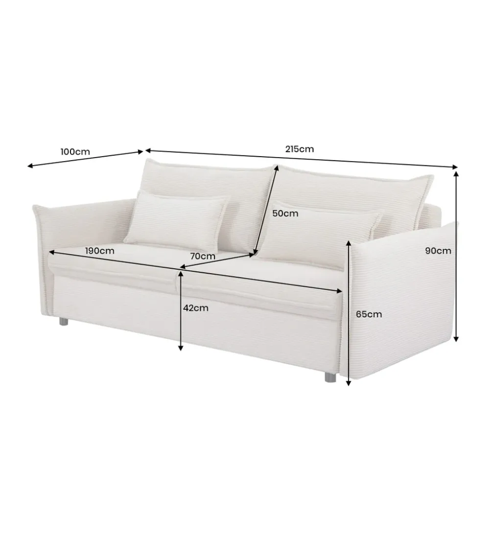 Sofa z funkcją spania APARTMENT 215 cm cord beżowy