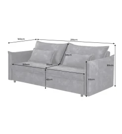 Sofa z funkcją spania APARTMENT 215 cm welur szara