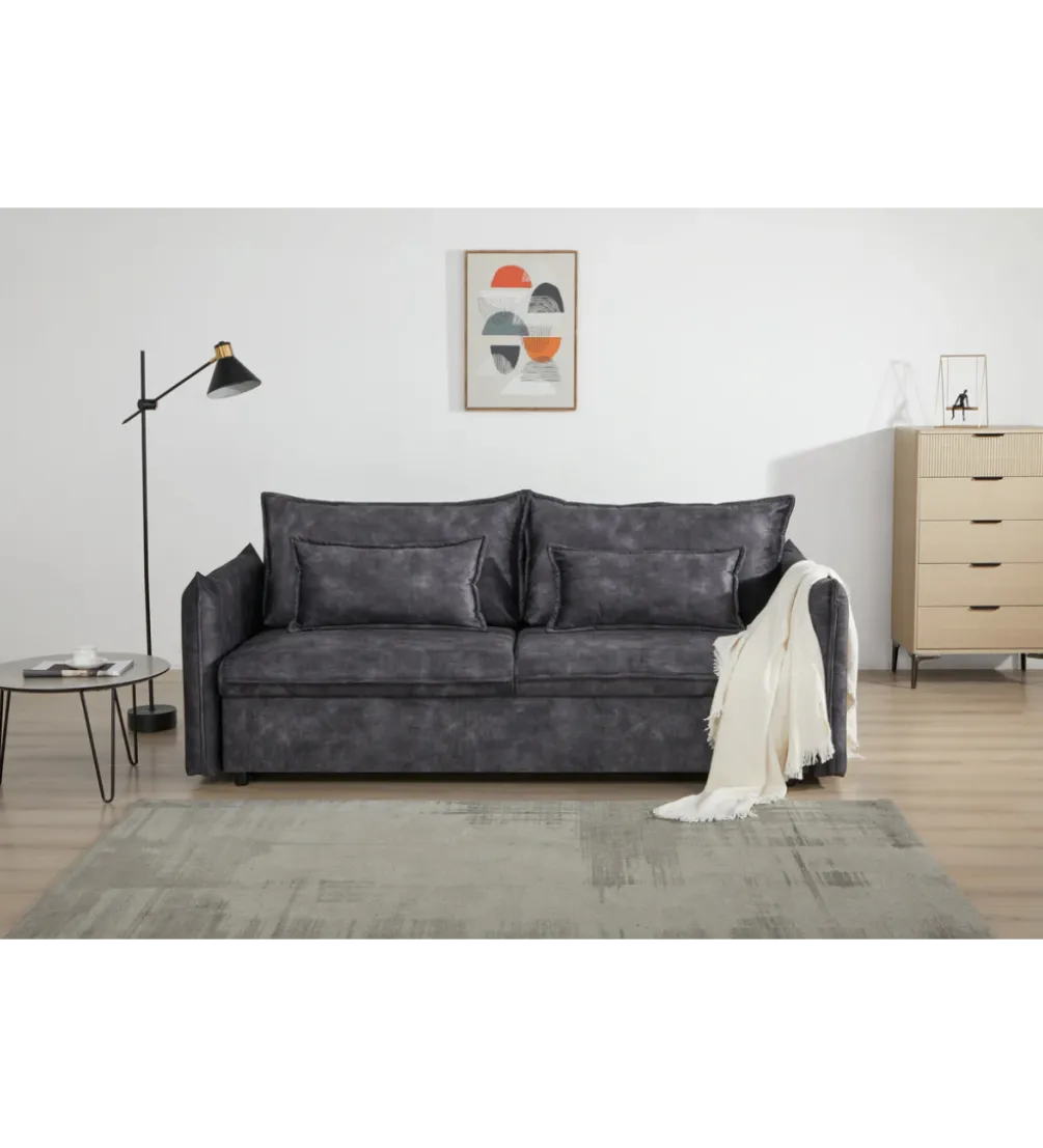 Sofa z funkcją spania APARTMENT 215 cm welur szara