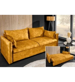 Sofa z funkcją spania APARTMENT 215 cm welur musztardowa