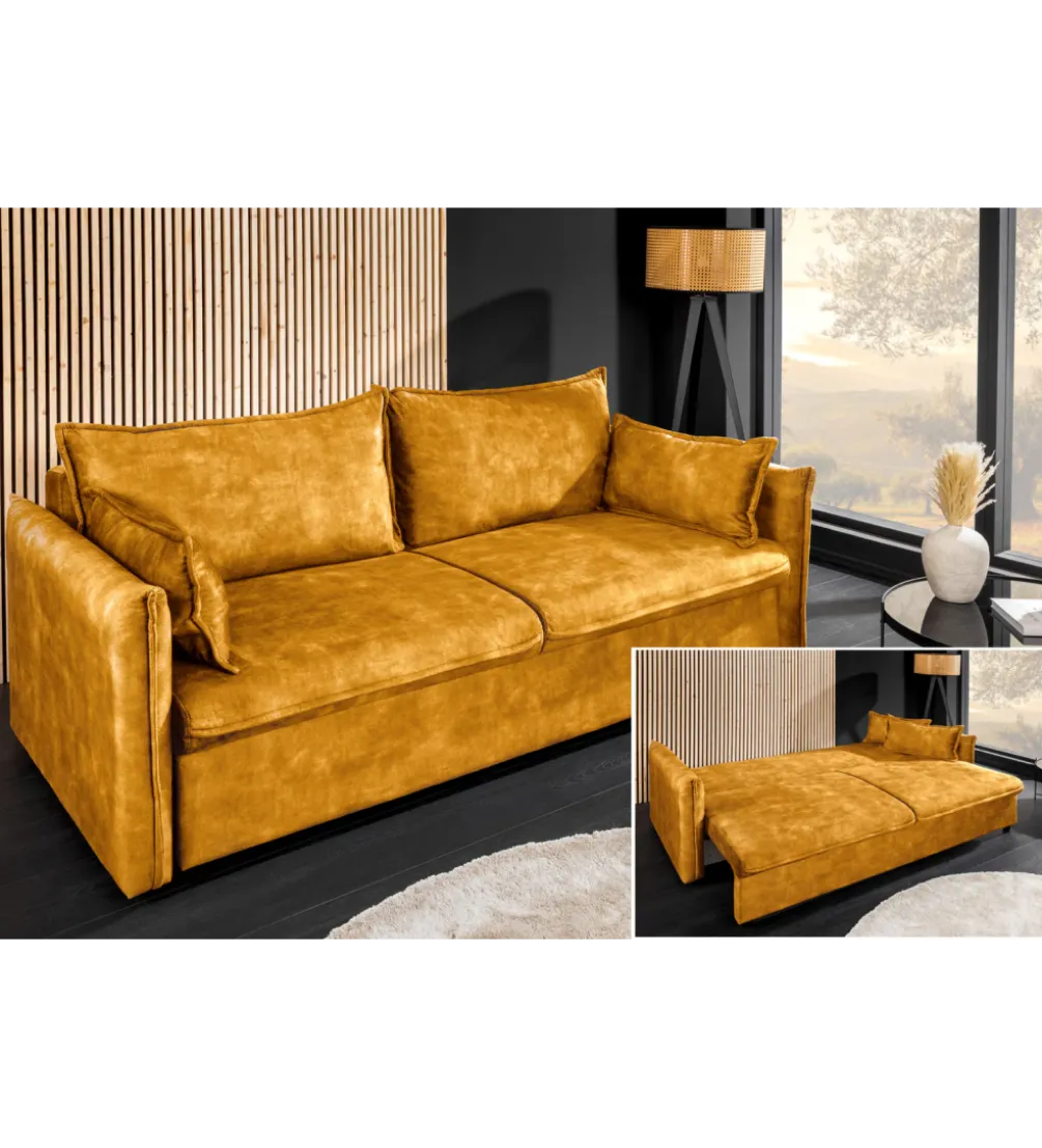 Sofa z funkcją spania APARTMENT 215 cm welur musztardowa