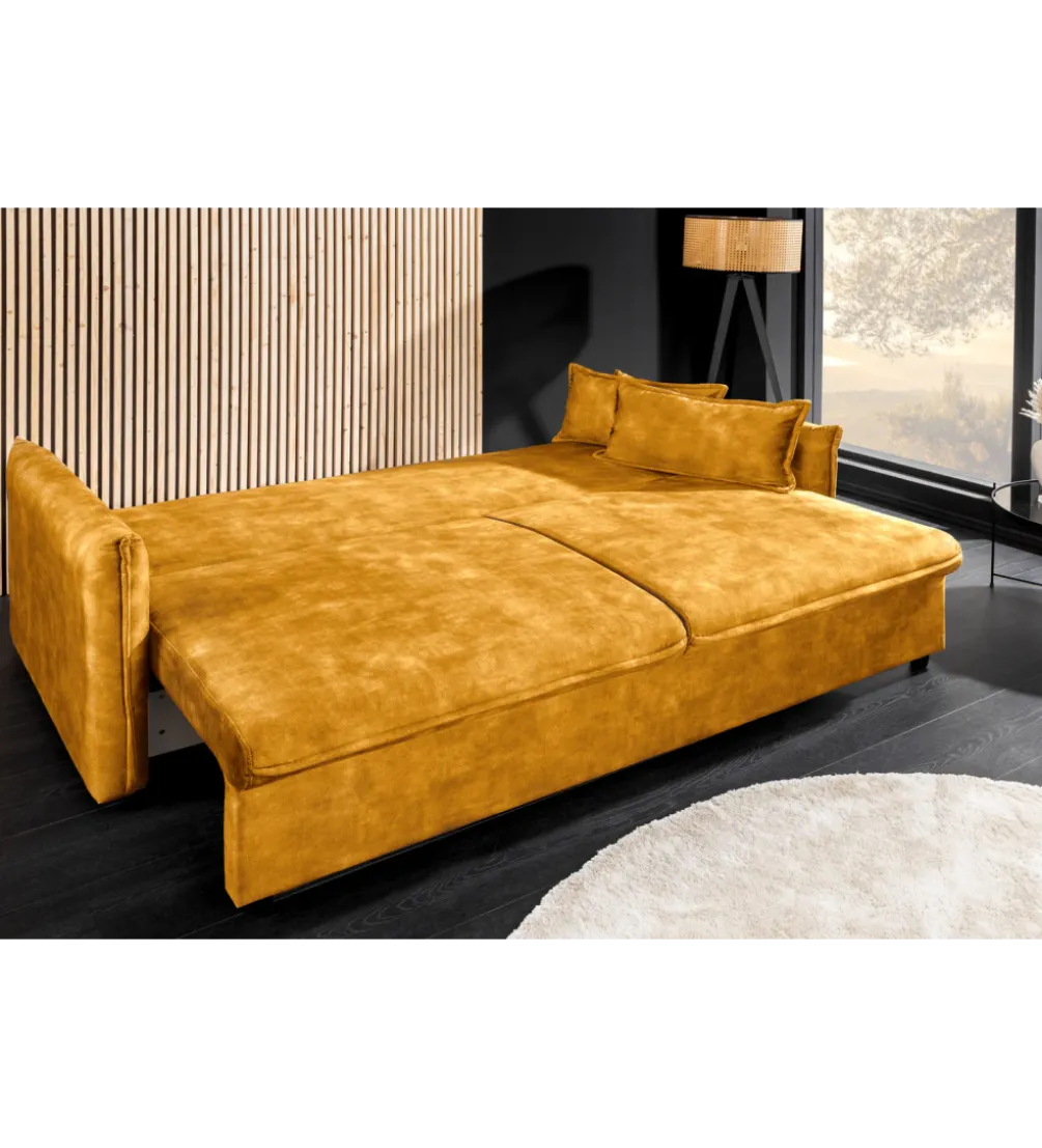 Sofa z funkcją spania APARTMENT 215 cm welur musztardowa