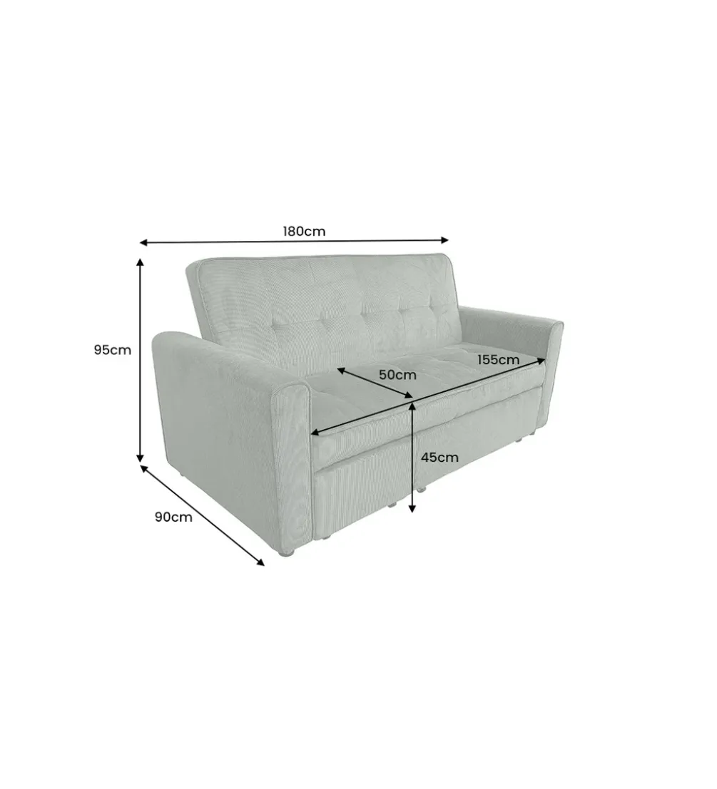 Sofa z funkcją spania SMART 180 cm cord zielony