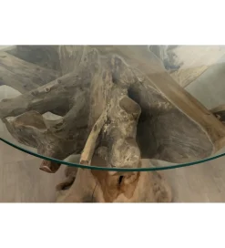 Stół AKWABA 80 cm drewno teak szkło