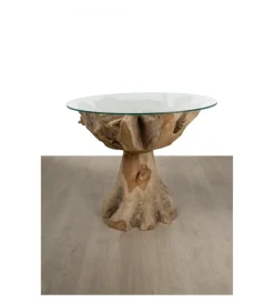 Stół AKWABA 80 cm drewno teak szkło