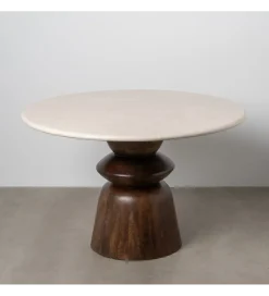Stół GEHART 120 cm brązowy marmur drewno mango