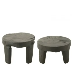 Stolik kawowy HERAS set 2 drewno teak czarny