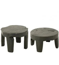 Stolik kawowy HERAS set 2 drewno teak czarny