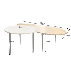 Stolik kawowy LINDO set 2 drewno akacja marmur