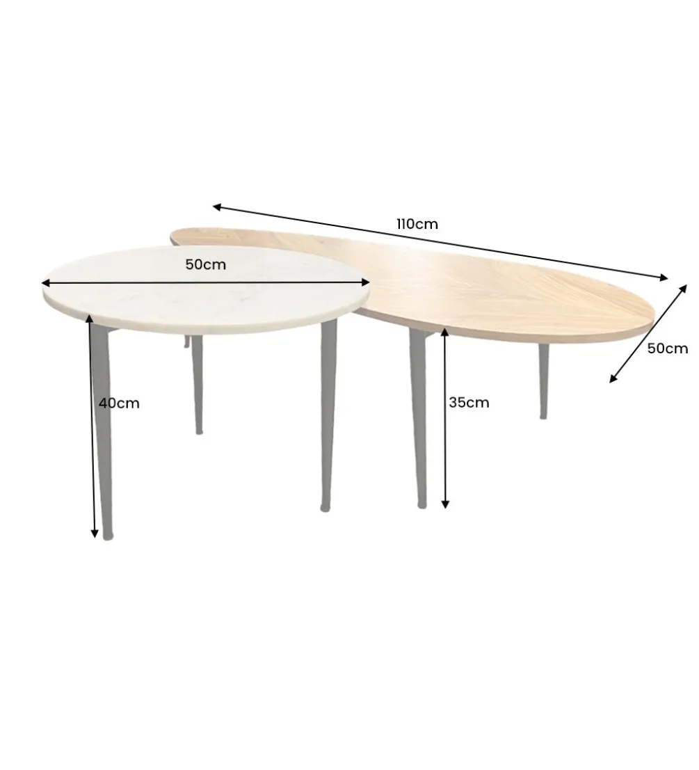 Stolik kawowy LINDO set 2 drewno akacja marmur