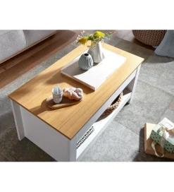 Stolik kawowy MARINA 85 cm biały z dodatkiem koloru dąb