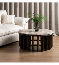 Stolik kawowy MARMOLON 90 cm drewno mango marmur