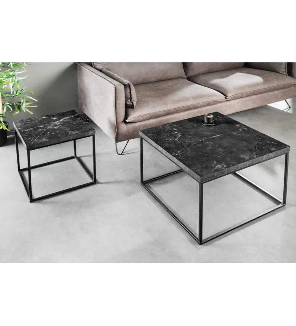 Stolik kawowy MENSA 40 cm w optyce marmuru antracytowy