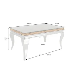 Stolik kawowy MODERN BAROCK BARRACUDA 100 cm chromowany szklany blat BEZ blatu tekowego