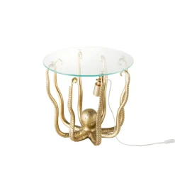 Stolik kawowy OCTOPUS 50 cm z lampą złoty