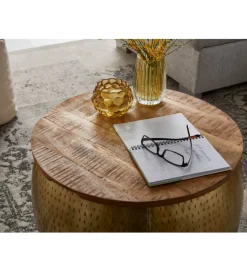 Stolik kawowy ORIENT 60 cm złoty drewno mango