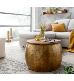 Stolik kawowy ORIENT 60 cm złoty drewno mango