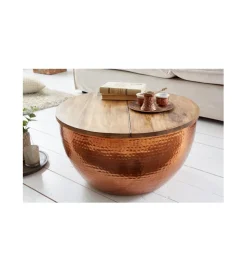 Stolik kawowy Orient Storage 60 cm miedziany z blatem Mango