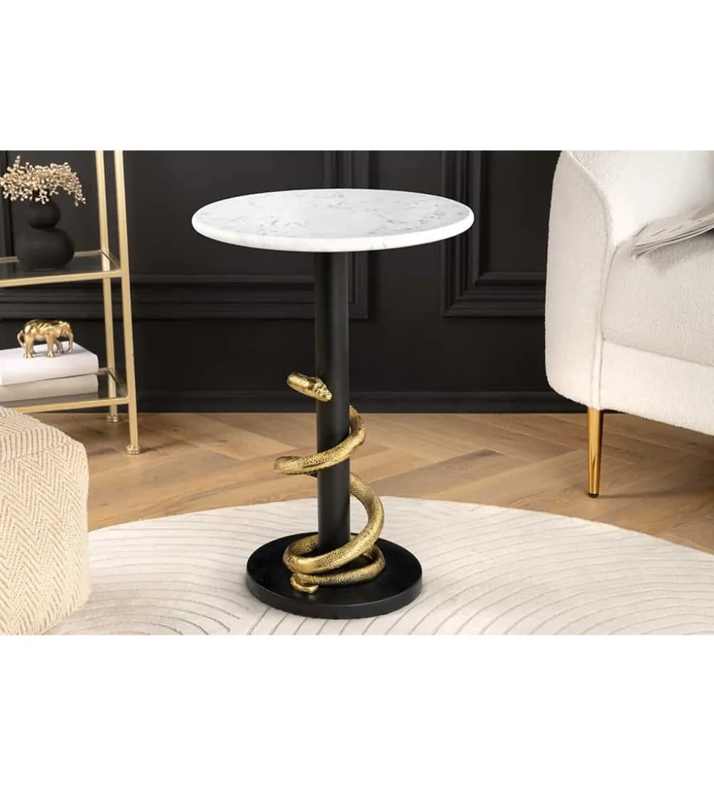 Stolik kawowy SERPENS 41 cm w optyce białego marmuru