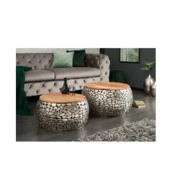 Stolik kawowy STONE MOSAIC set 2 drewno akacja