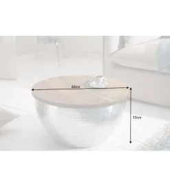 Stolik Kawowy Storage Orient 60 Cm srebrny Z Blatem drewna akacji