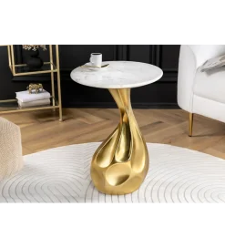 Stolik kawowy TEAR 60 cm złoty biały marmur