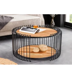 Stolik kawowy TRUE ELEMENTS 70 cm  drewno akacjowe czarny naturalny