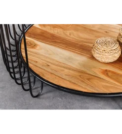 Stolik kawowy TRUE ELEMENTS 70 cm  drewno akacjowe czarny naturalny