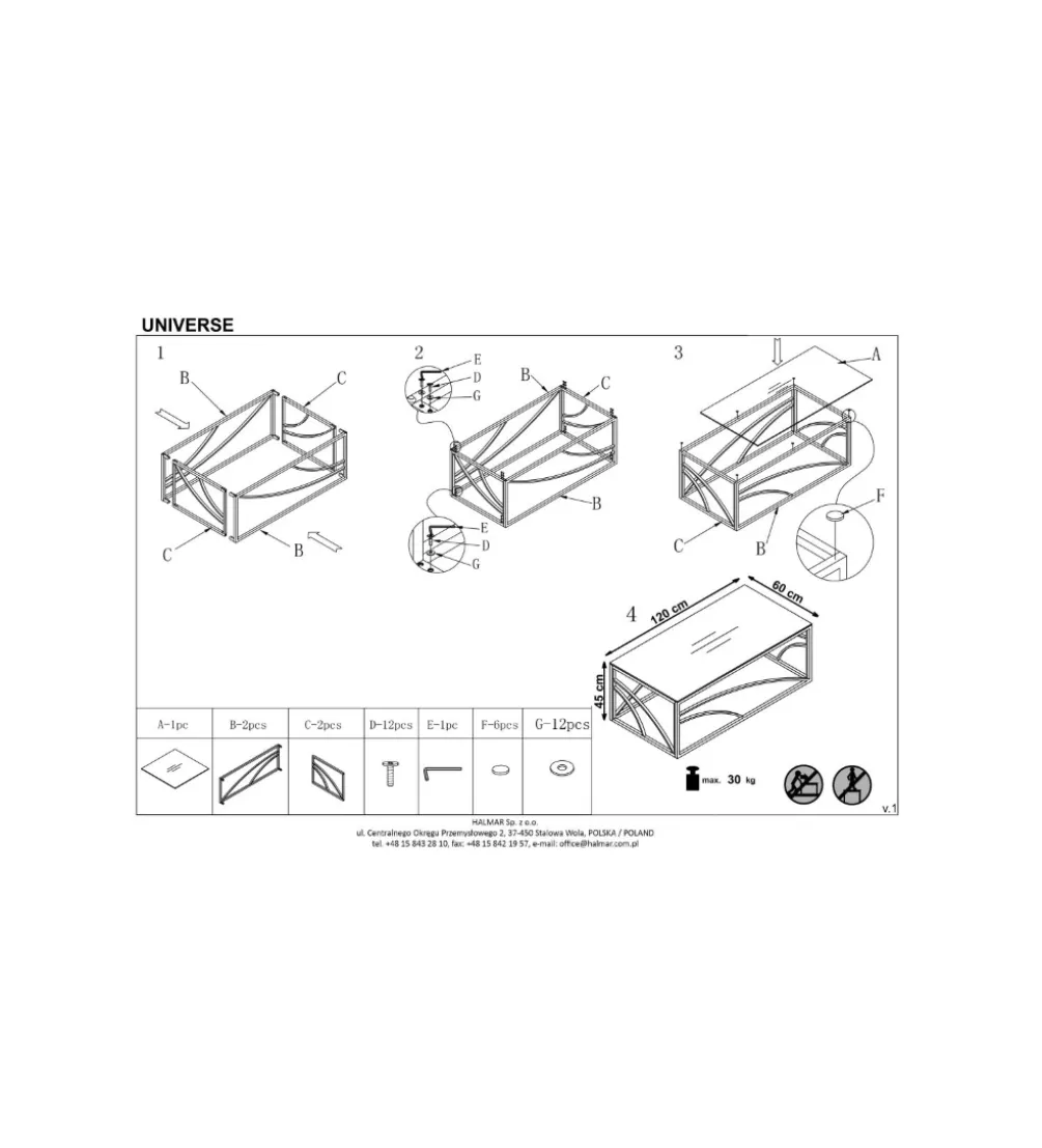 Stolik kawowy UNIVERSE 120 cm srebrny