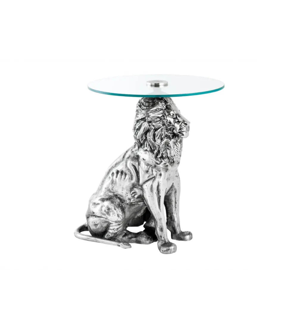 Stolik kawowy WILDLIFE LION 60 cm antyczne srebro