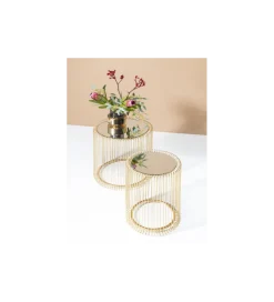 Stolik kawowy Wire set Brass zestaw 2 złoty