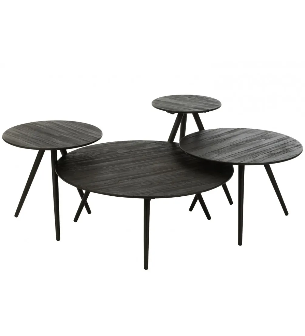 Stolik kawowy ZAMBIA set 4 drewno teak czarny