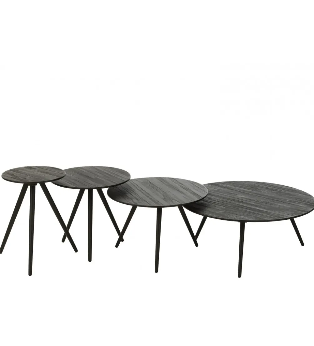 Stolik kawowy ZAMBIA set 4 drewno teak czarny