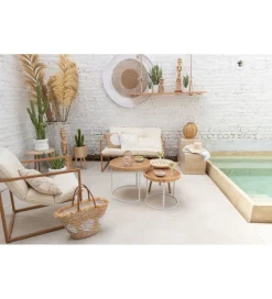 Stolik kawowy ZIGZAK set 3 rattan