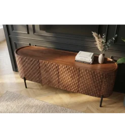Stolik pod TV ADLON 160 cm drewno mango wzór 3D