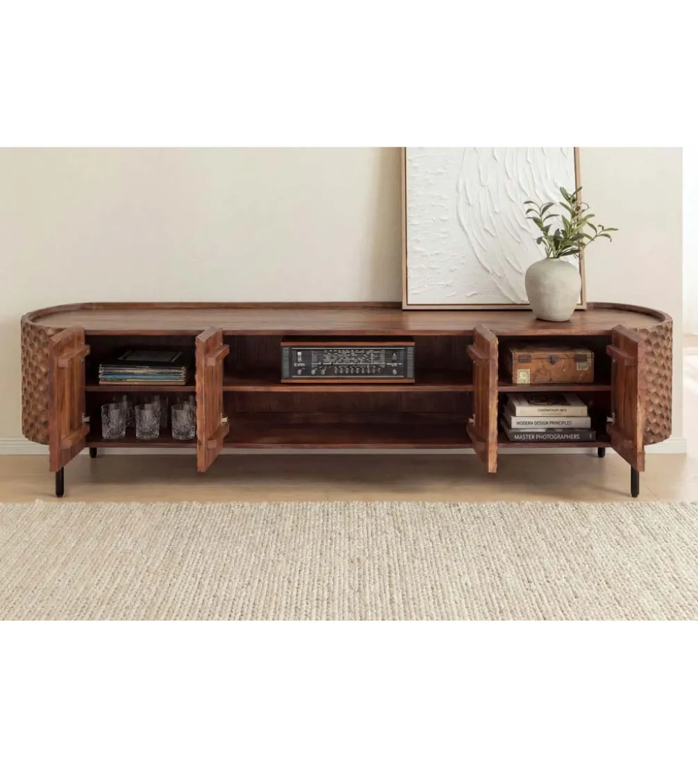 Stolik pod TV ADLON 200 cm drewno mango wzór 3D