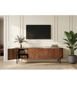 Stolik pod TV ADLON 200 cm drewno mango wzór 3D