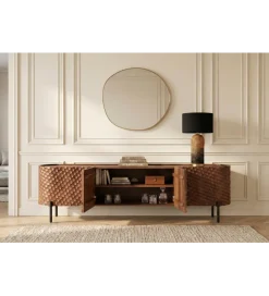 Stolik pod TV ADLON 200 cm drewno mango wzór 3D