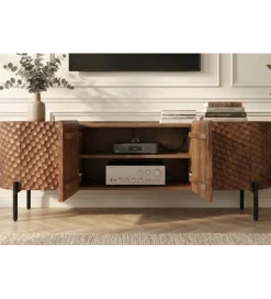 Stolik pod TV ADLON 200 cm drewno mango wzór 3D