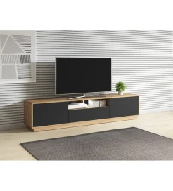 Stolik pod TV ASTON 200 cm czarny z dodatkiem koloru dąb Taurus