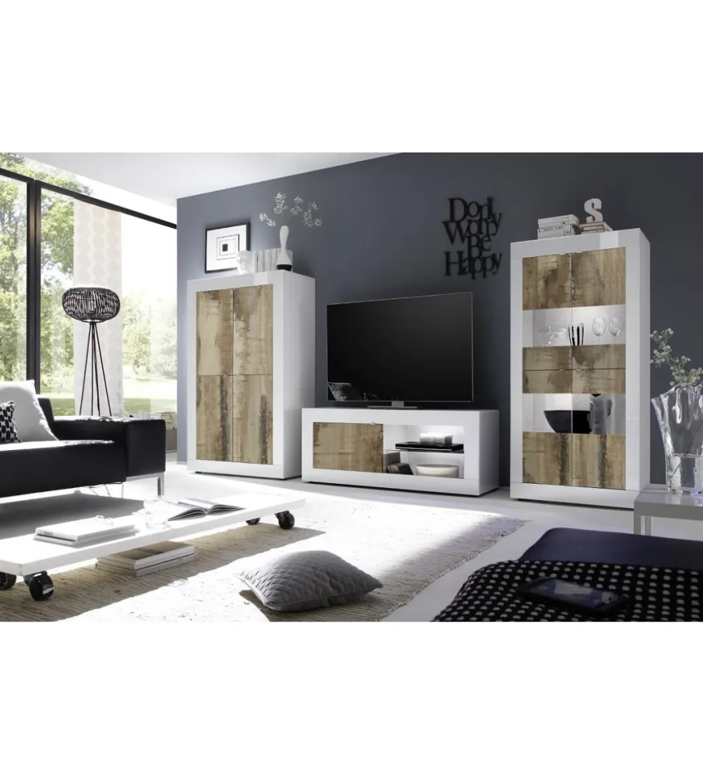 Stolik Pod TV BASIC 140 Cm Biały z dodatkiem koloru klon pero